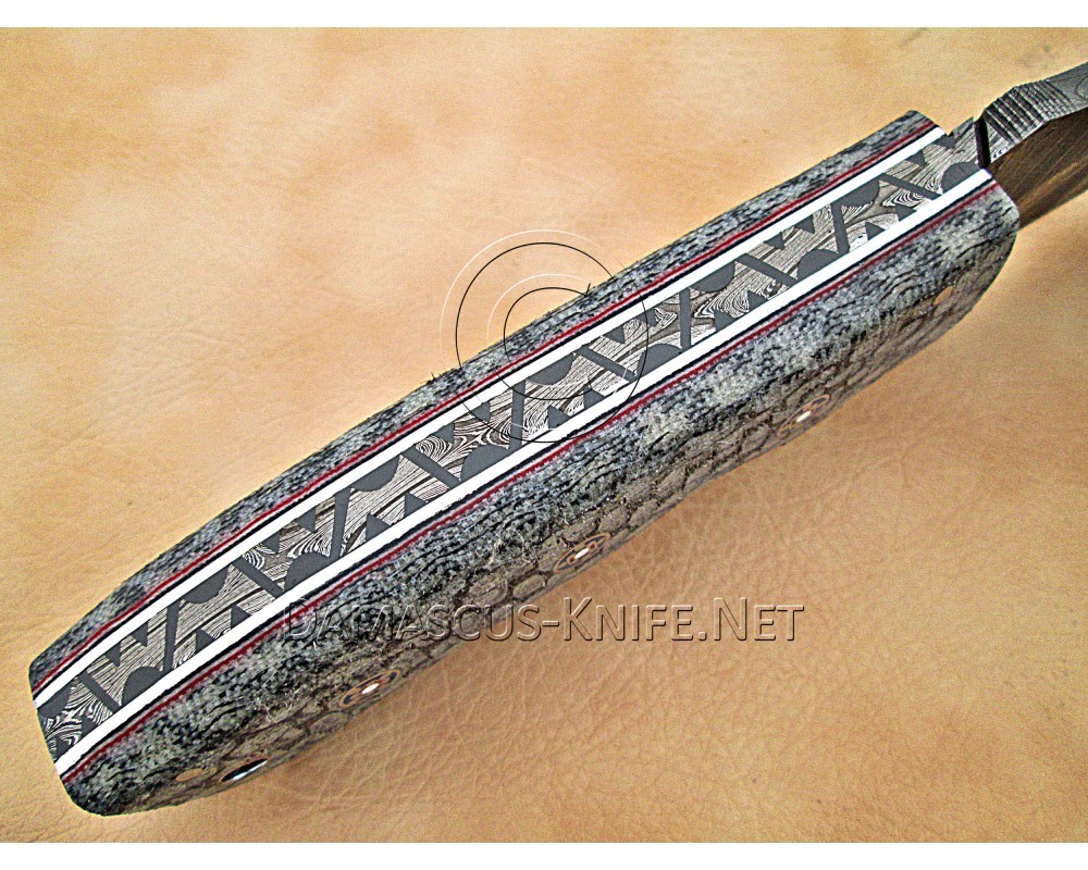 Custom Handmade Damascus Steel Outdoor Tracker Knife - Grey G10 - TK1006