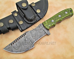 Custom Handmade Damascus Steel Outdoor Tracker Knife - Sea Green G10 - TK1007