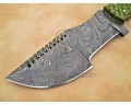 Custom Handmade Damascus Steel Outdoor Tracker Knife - Sea Green G10 - TK1007