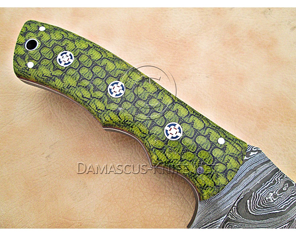 Custom Handmade Damascus Steel Outdoor Tracker Knife - Sea Green G10 - TK1007