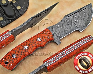 Handmade Damascus Steel Curved Field-Utility Implement - Orange G10 - TK1008