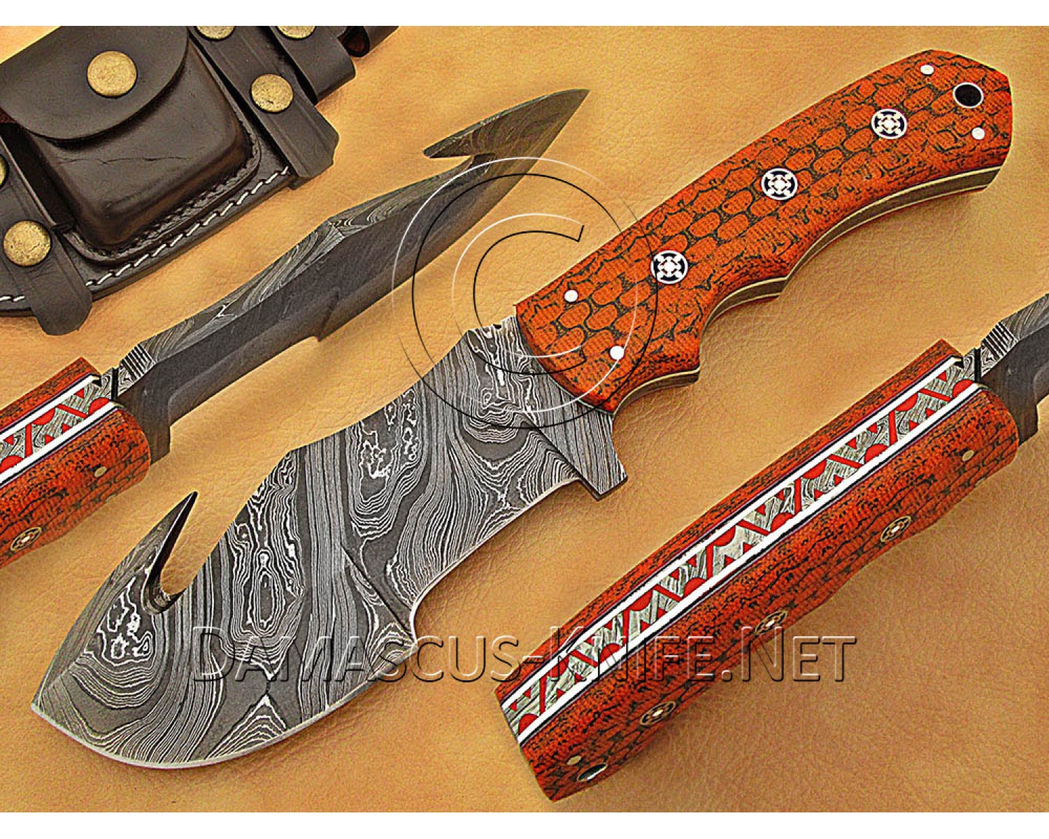 Wholesale Set of 7 Artisan Damascus Multi-Zone Field-Utility Implements with Curved Spine Feature - Multi-Color G10 - TK1011