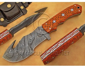 Lot of 7 Custom Handmade Damascus Steel Tracker Knives - Multi-Color G10 - TK1011