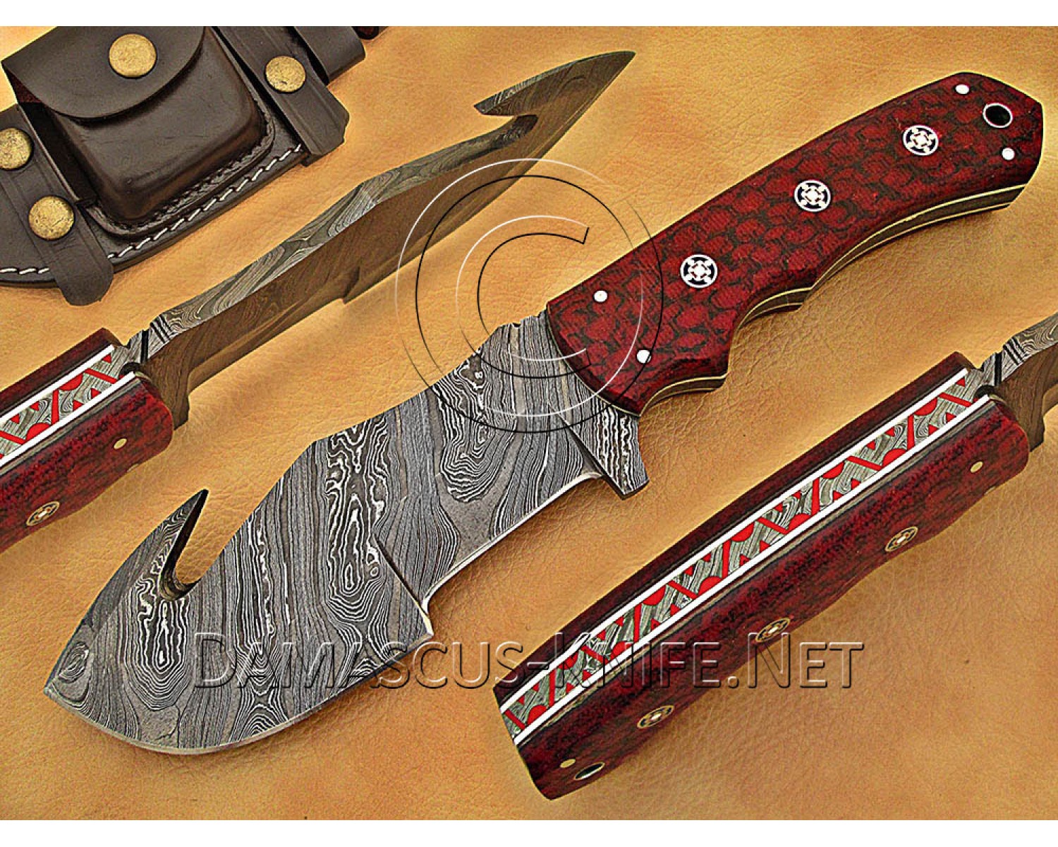 Wholesale Set of 7 Artisan Damascus Multi-Zone Field-Utility Implements with Curved Spine Feature - Multi-Color G10 - TK1011