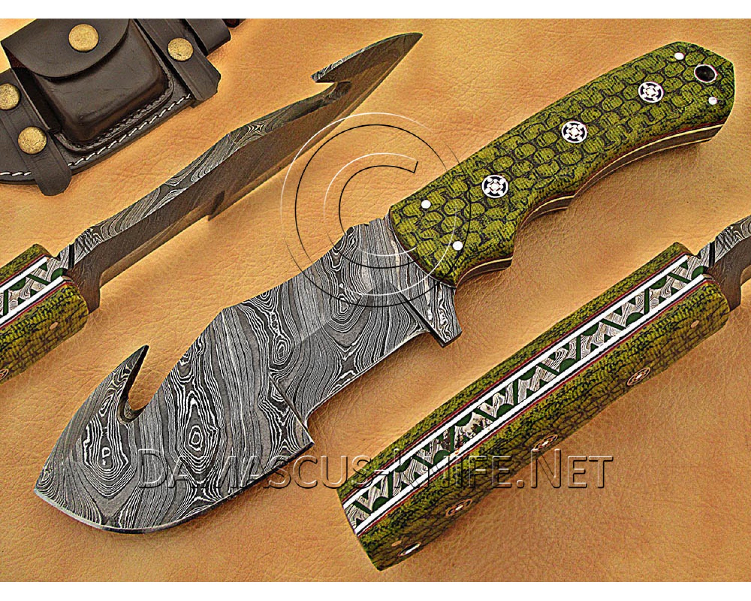 Wholesale Set of 7 Artisan Damascus Multi-Zone Field-Utility Implements with Curved Spine Feature - Multi-Color G10 - TK1011