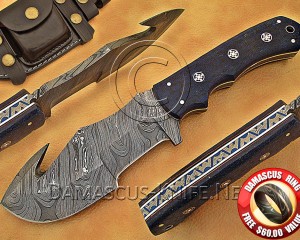 Custom Handmade Damascus Steel Outdoor Tracker Knife - Blue G10 - TK1012