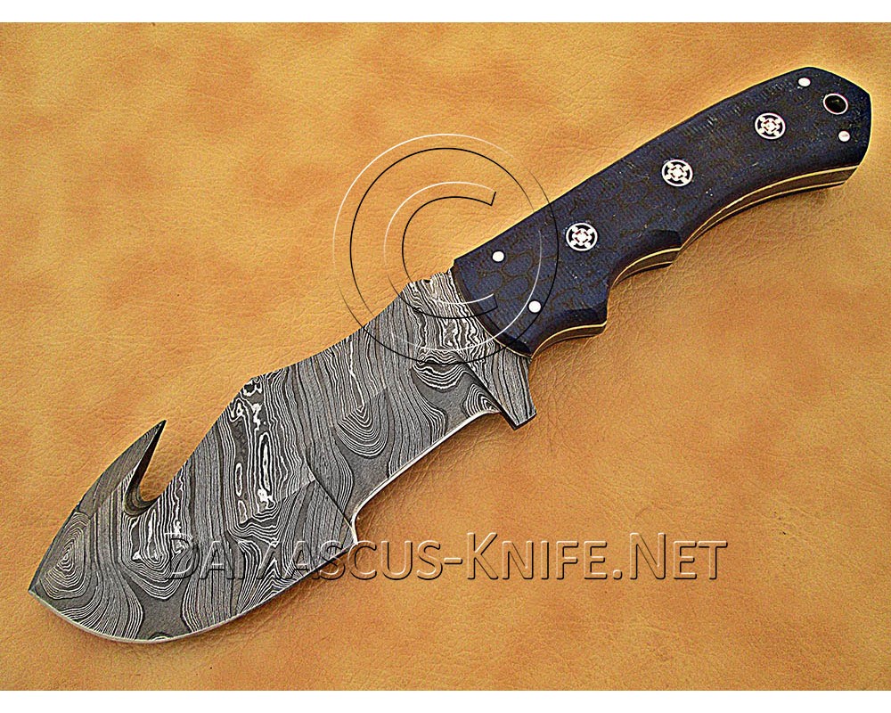 Custom Handmade Damascus Steel Outdoor Tracker Knife - Blue G10 - TK1012