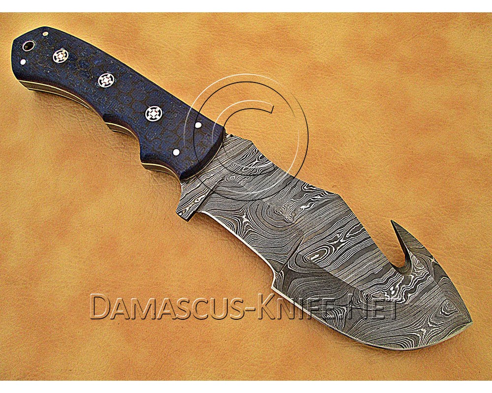 Custom Handmade Damascus Steel Outdoor Tracker Knife - Blue G10 - TK1012