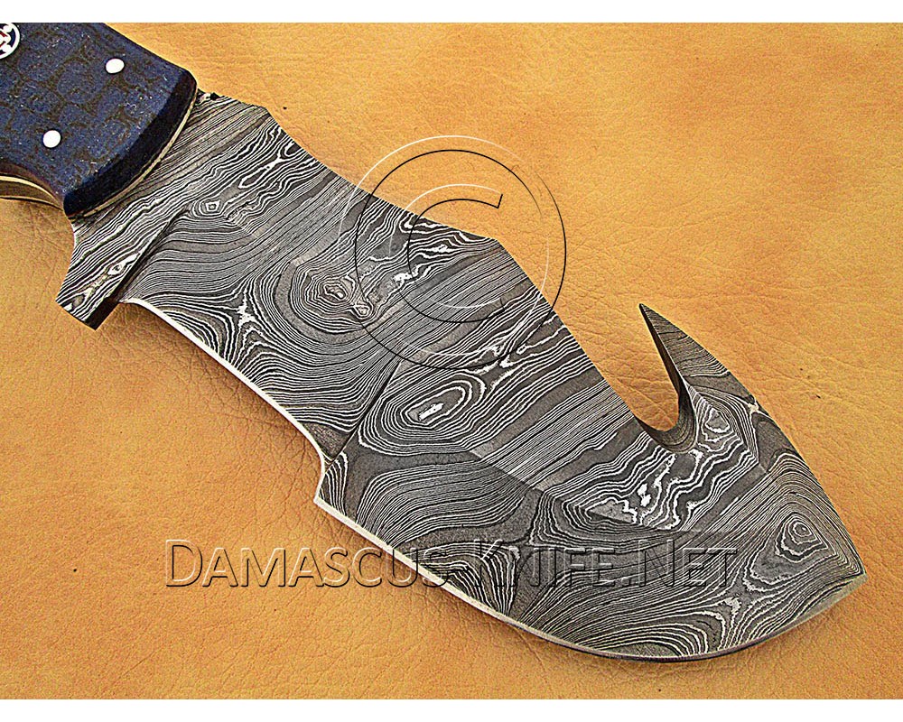 Custom Handmade Damascus Steel Outdoor Tracker Knife - Blue G10 - TK1012