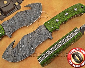 Handmade Damascus Steel Curved Field-Utility Implement - Green G10 - TK1013