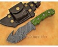 Custom Handmade Damascus Steel Outdoor Tracker Knife - Green G10 - TK1013
