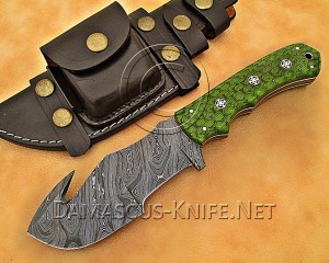 Custom Handmade Damascus Steel Outdoor Tracker Knife - Green G10 - TK1013