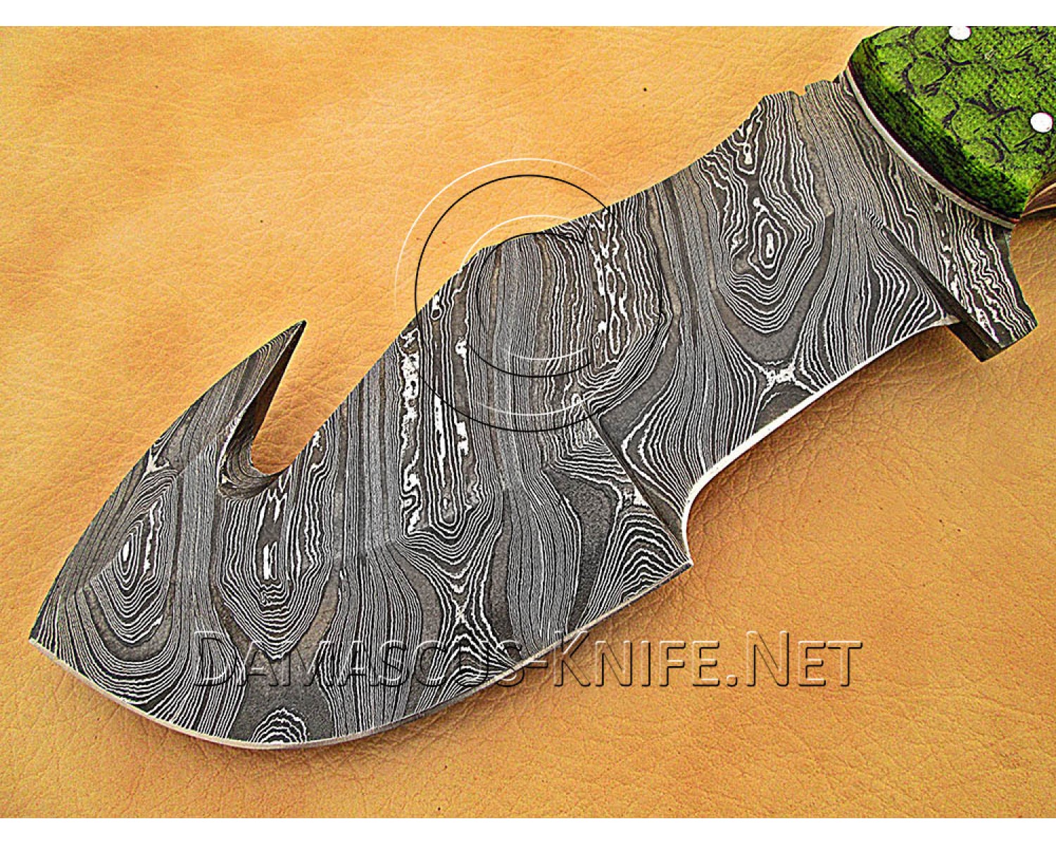 Artisan Damascus Multi-Zone Field-Utility Implement with Curved Spine Feature - Green G10 - TK1013