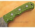 Custom Handmade Damascus Steel Outdoor Tracker Knife - Green G10 - TK1013