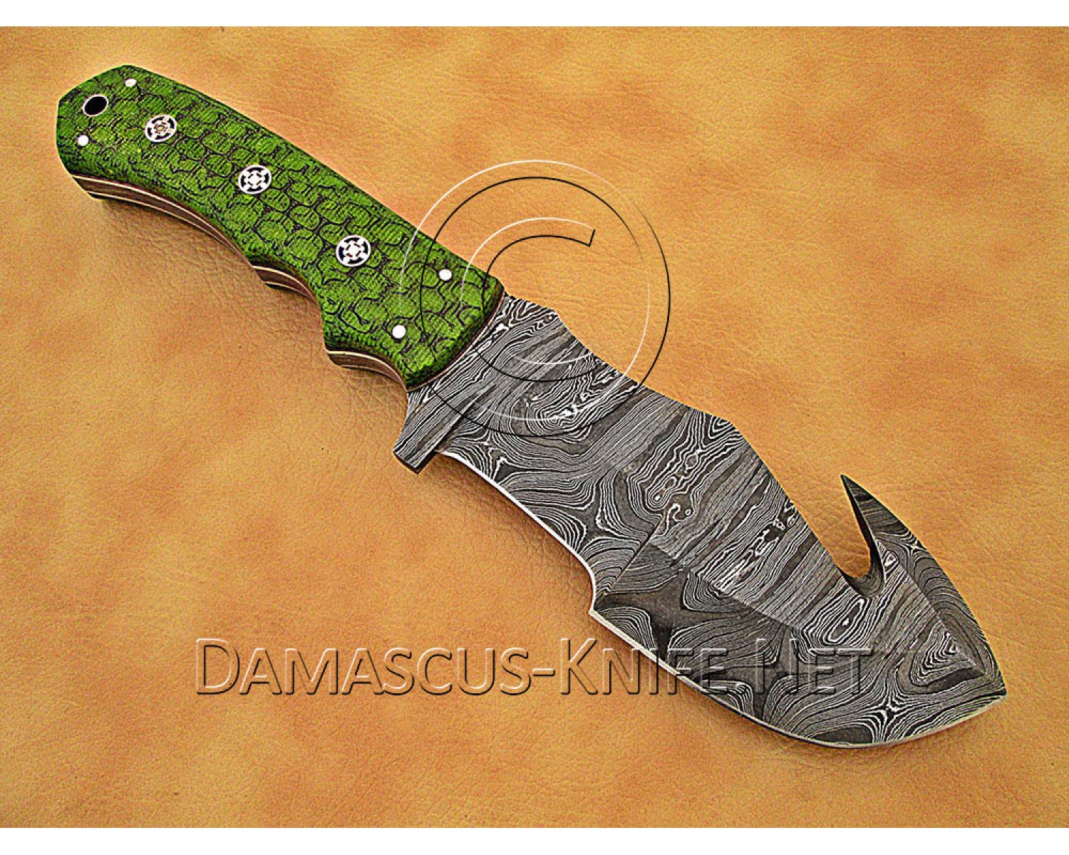 Artisan Damascus Multi-Zone Field-Utility Implement with Curved Spine Feature - Green G10 - TK1013