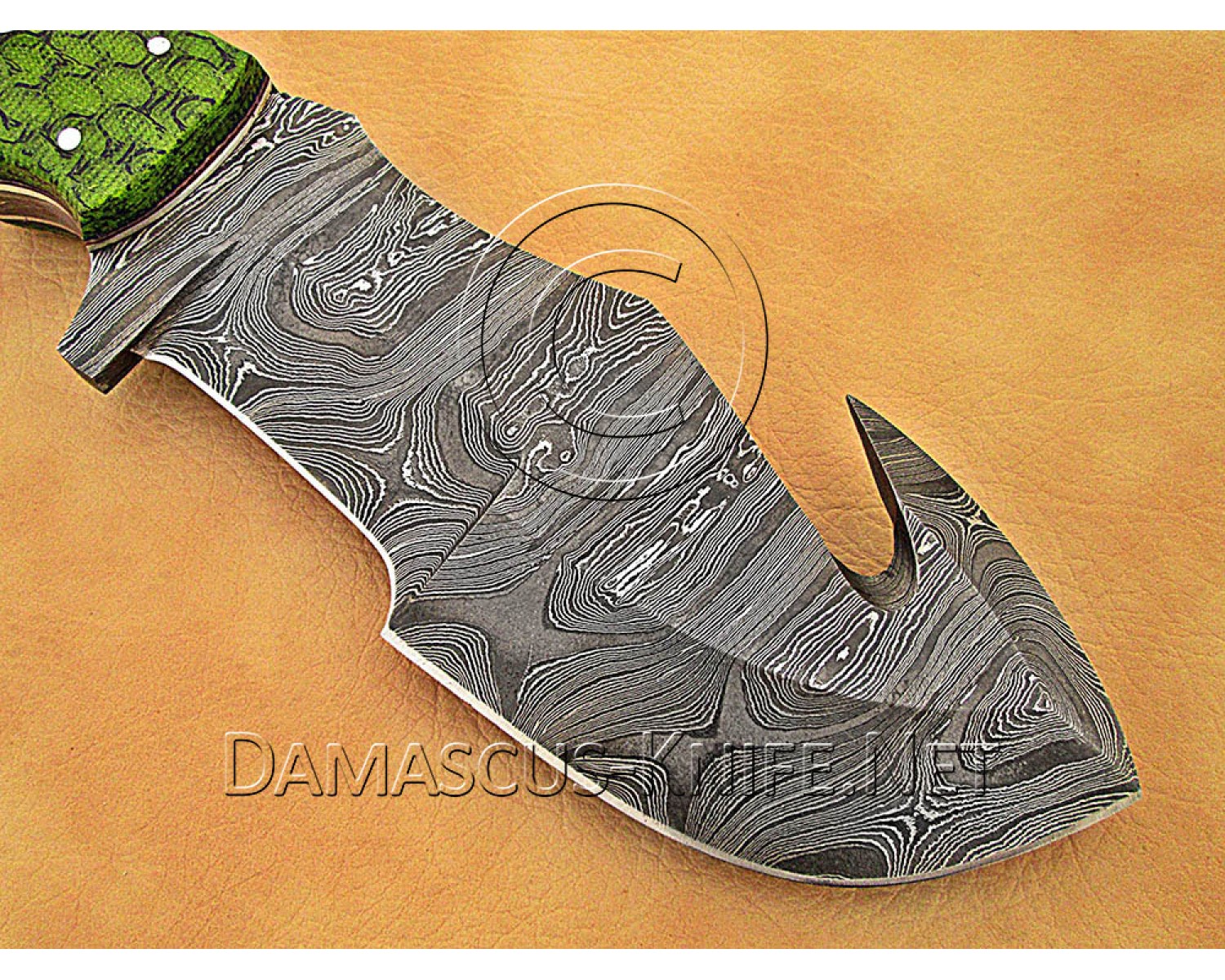 Artisan Damascus Multi-Zone Field-Utility Implement with Curved Spine Feature - Green G10 - TK1013
