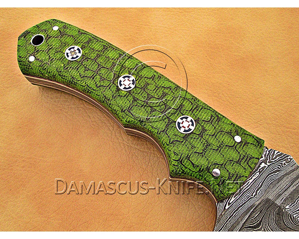 Custom Handmade Damascus Steel Outdoor Tracker Knife - Green G10 - TK1013