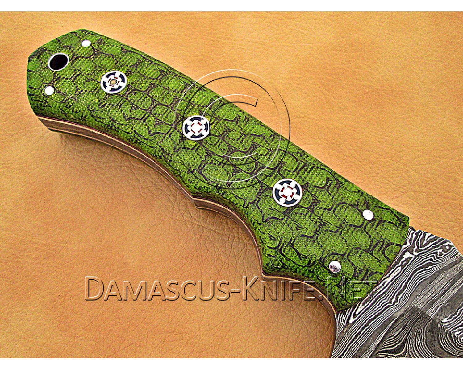 Artisan Damascus Multi-Zone Field-Utility Implement with Curved Spine Feature - Green G10 - TK1013