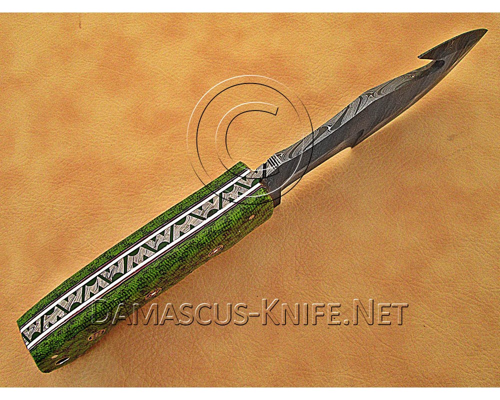 Custom Handmade Damascus Steel Outdoor Tracker Knife - Green G10 - TK1013