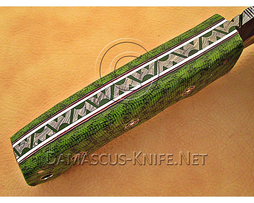 Custom Handmade Damascus Steel Outdoor Tracker Knife - Green G10 - TK1013