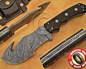 Custom Handmade Damascus Steel Outdoor Tracker Knife - Black G10 - TK1014