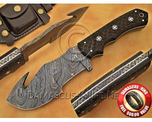 Custom Handmade Damascus Steel Outdoor Tracker Knife - Black G10 - TK1014