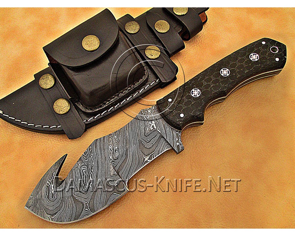 Custom Handmade Damascus Steel Outdoor Tracker Knife - Black G10 - TK1014