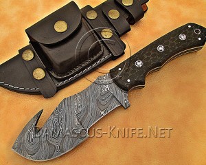 Custom Handmade Damascus Steel Outdoor Tracker Knife - Black G10 - TK1014