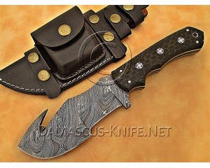 Custom Handmade Damascus Steel Outdoor Tracker Knife - Black G10 - TK1014
