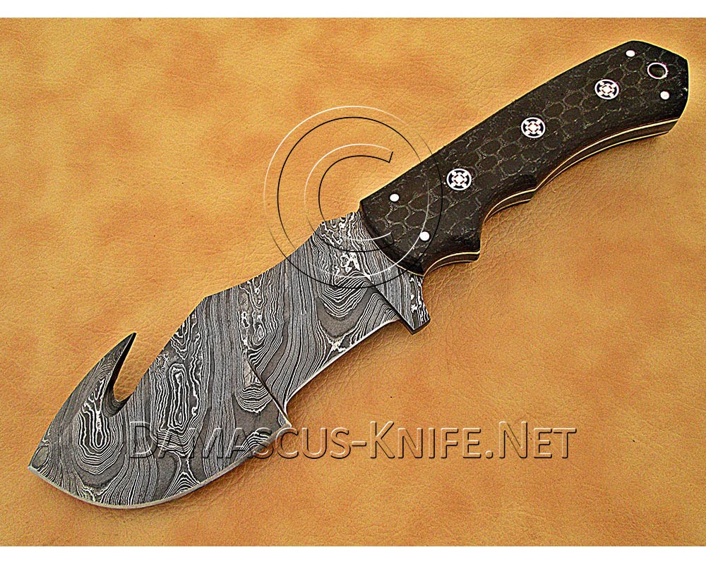 Custom Handmade Damascus Steel Outdoor Tracker Knife - Black G10 - TK1014