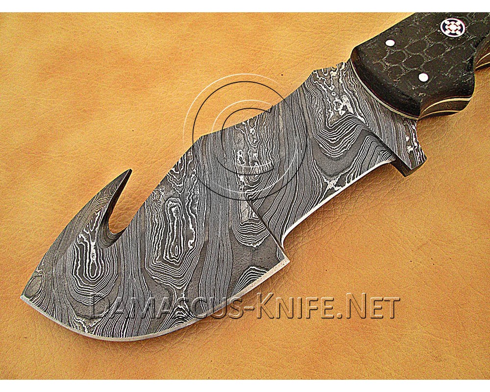 Custom Handmade Damascus Steel Outdoor Tracker Knife - Black G10 - TK1014