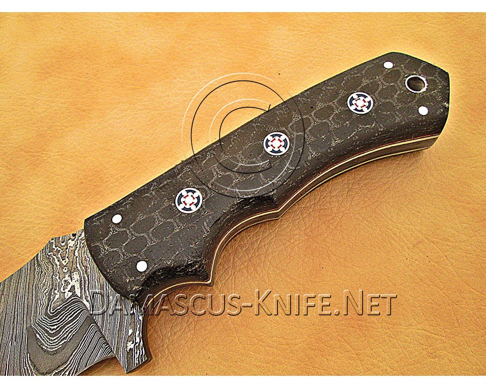 Custom Handmade Damascus Steel Outdoor Tracker Knife - Black G10 - TK1014