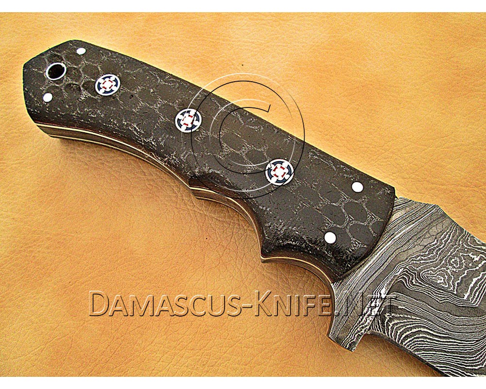 Custom Handmade Damascus Steel Outdoor Tracker Knife - Black G10 - TK1014