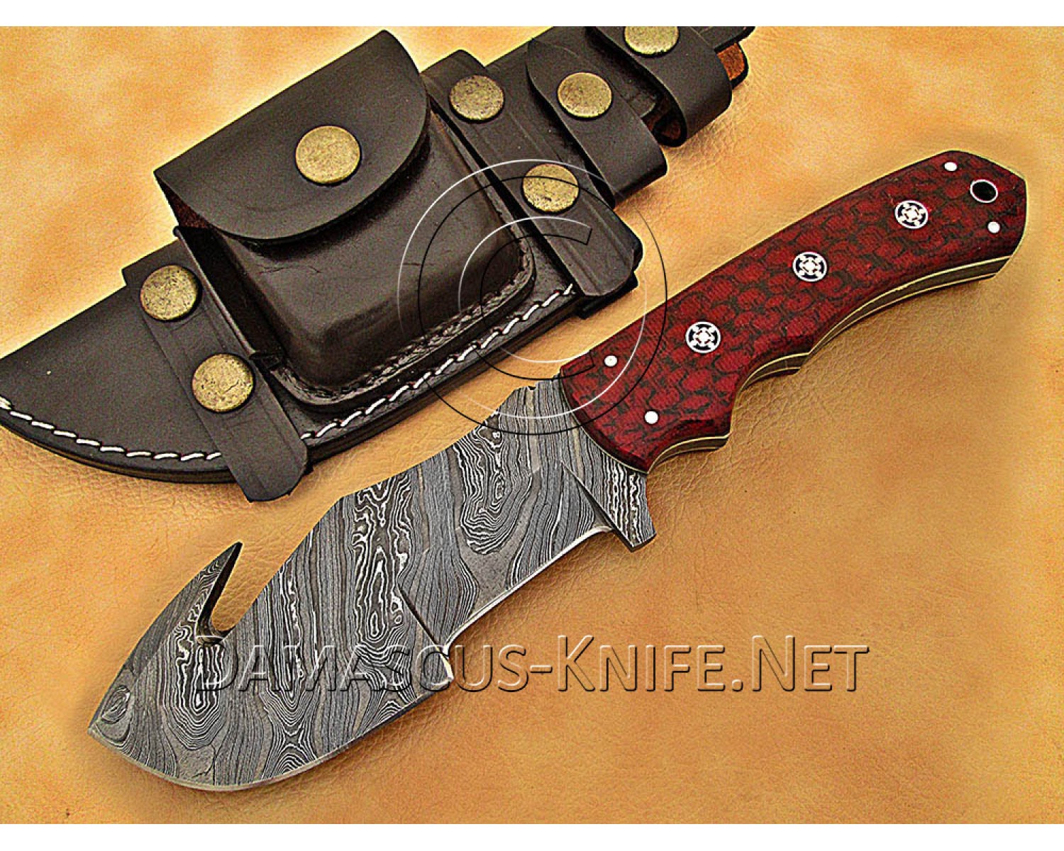 Artisan Damascus Multi-Zone Field-Utility Implement with Curved Spine Feature - Red G10 - TK1015