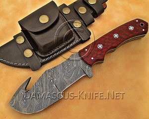 Custom Handmade Damascus Steel Outdoor Tracker Knife - Red G10 - TK1015