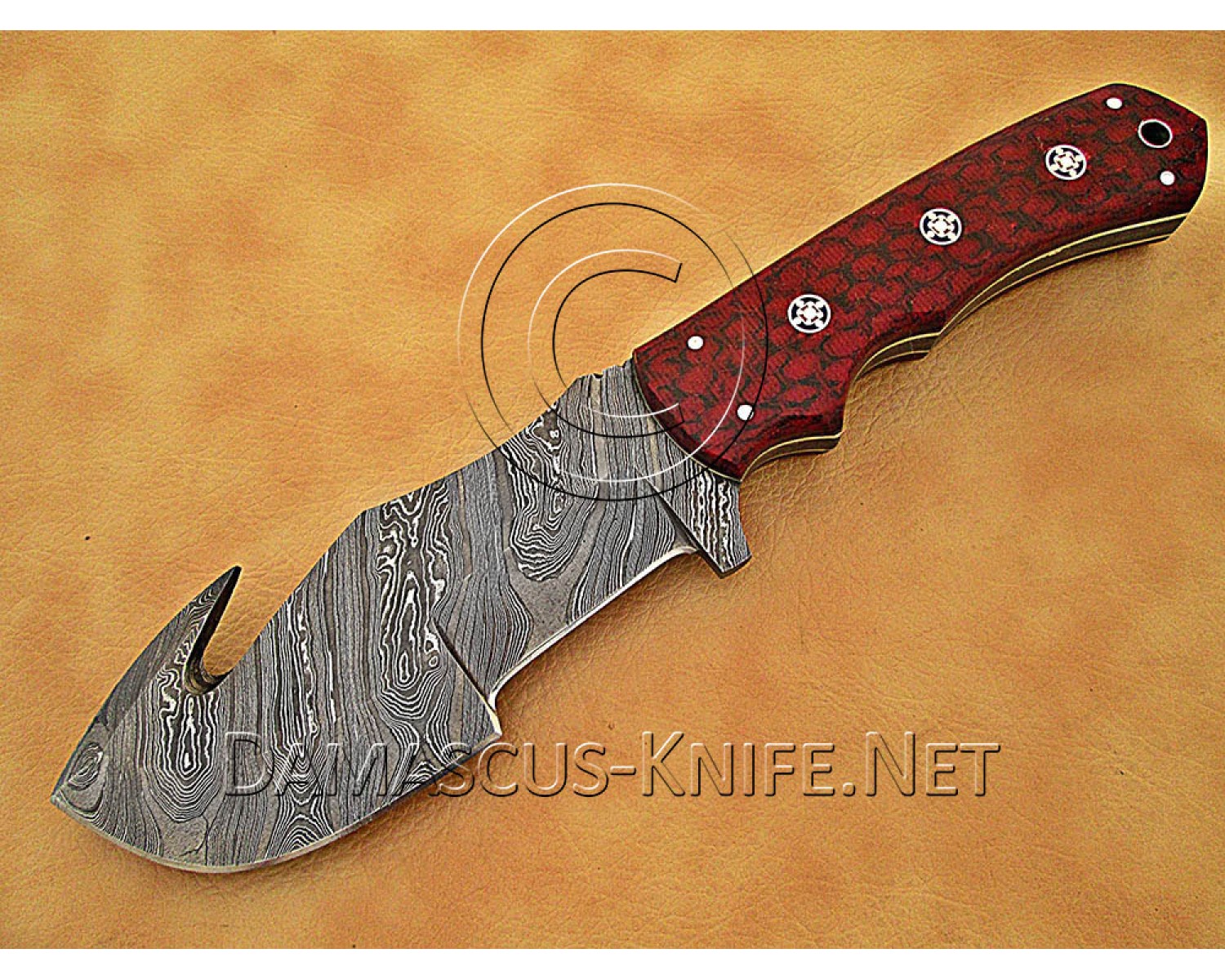 Artisan Damascus Multi-Zone Field-Utility Implement with Curved Spine Feature - Red G10 - TK1015