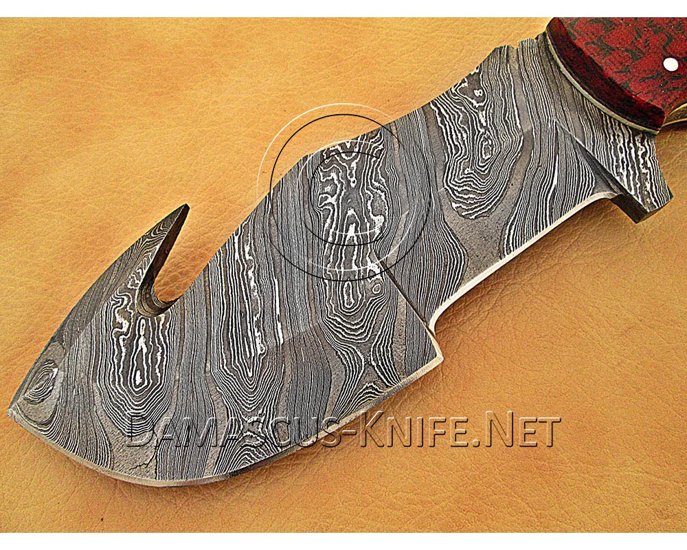 Custom Handmade Damascus Steel Outdoor Tracker Knife - Red G10 - TK1015