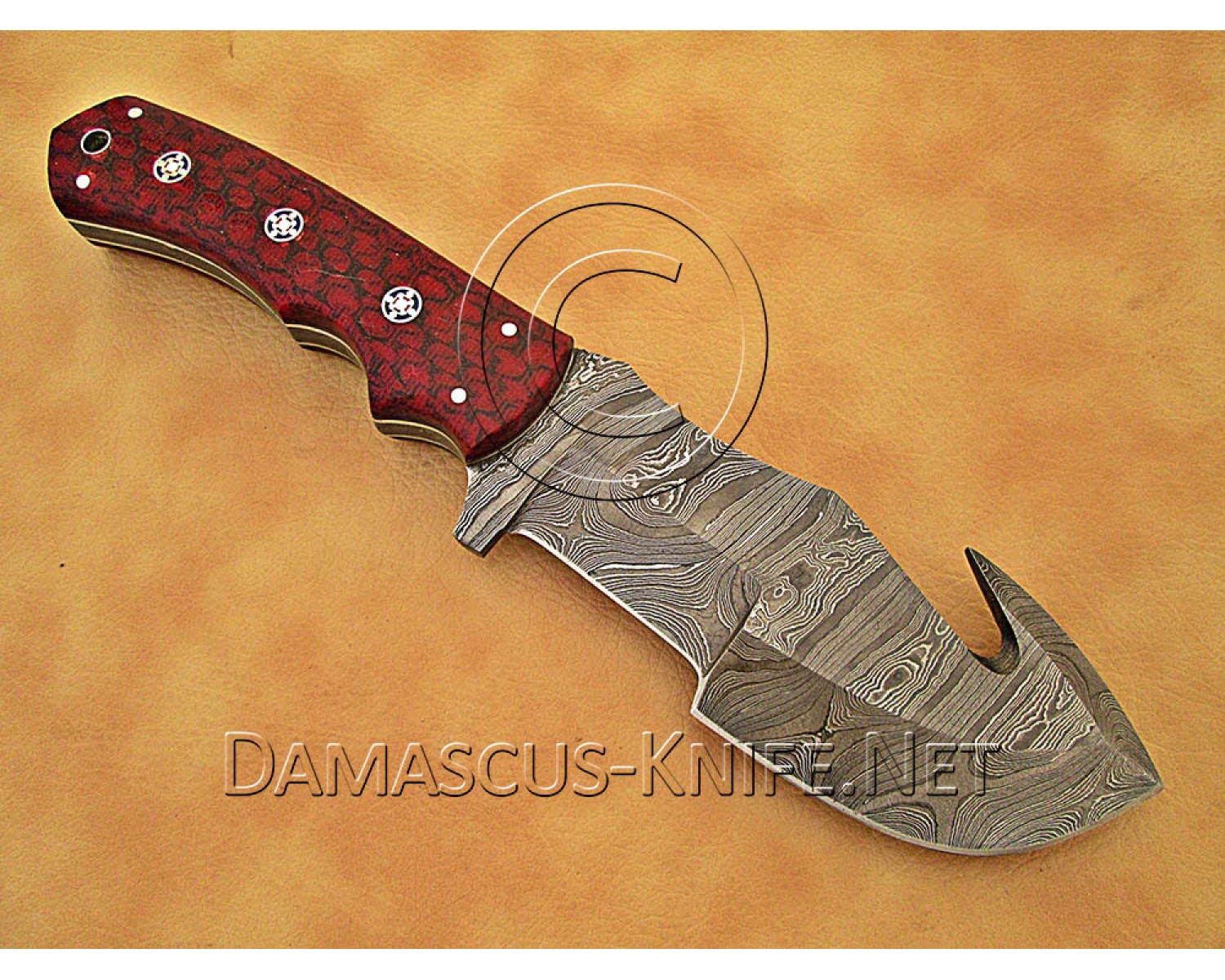 Artisan Damascus Multi-Zone Field-Utility Implement with Curved Spine Feature - Red G10 - TK1015