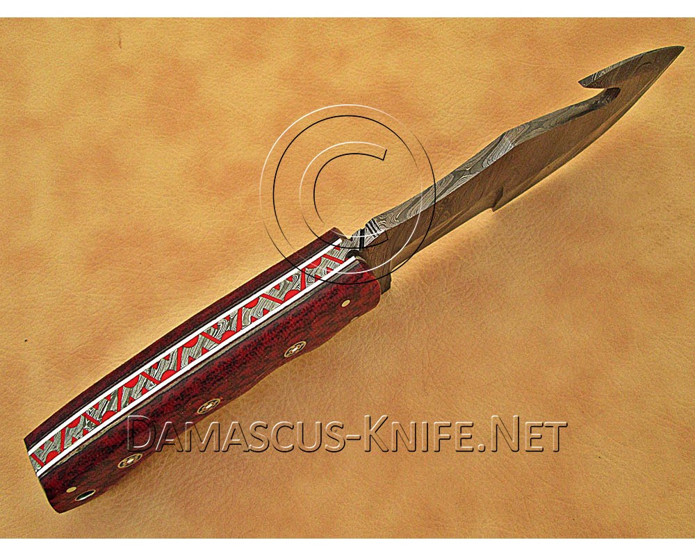 Custom Handmade Damascus Steel Outdoor Tracker Knife - Red G10 - TK1015