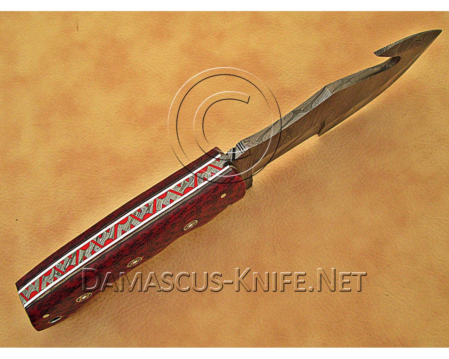 Artisan Damascus Multi-Zone Field-Utility Implement with Curved Spine Feature - Red G10 - TK1015