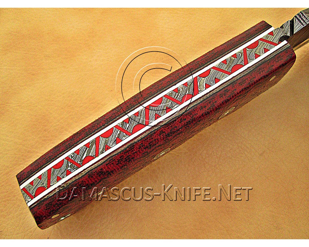 Custom Handmade Damascus Steel Outdoor Tracker Knife - Red G10 - TK1015