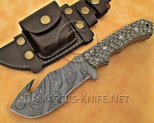 Custom Handmade Damascus Steel Outdoor Tracker Knife - Grey G10 - TK1016