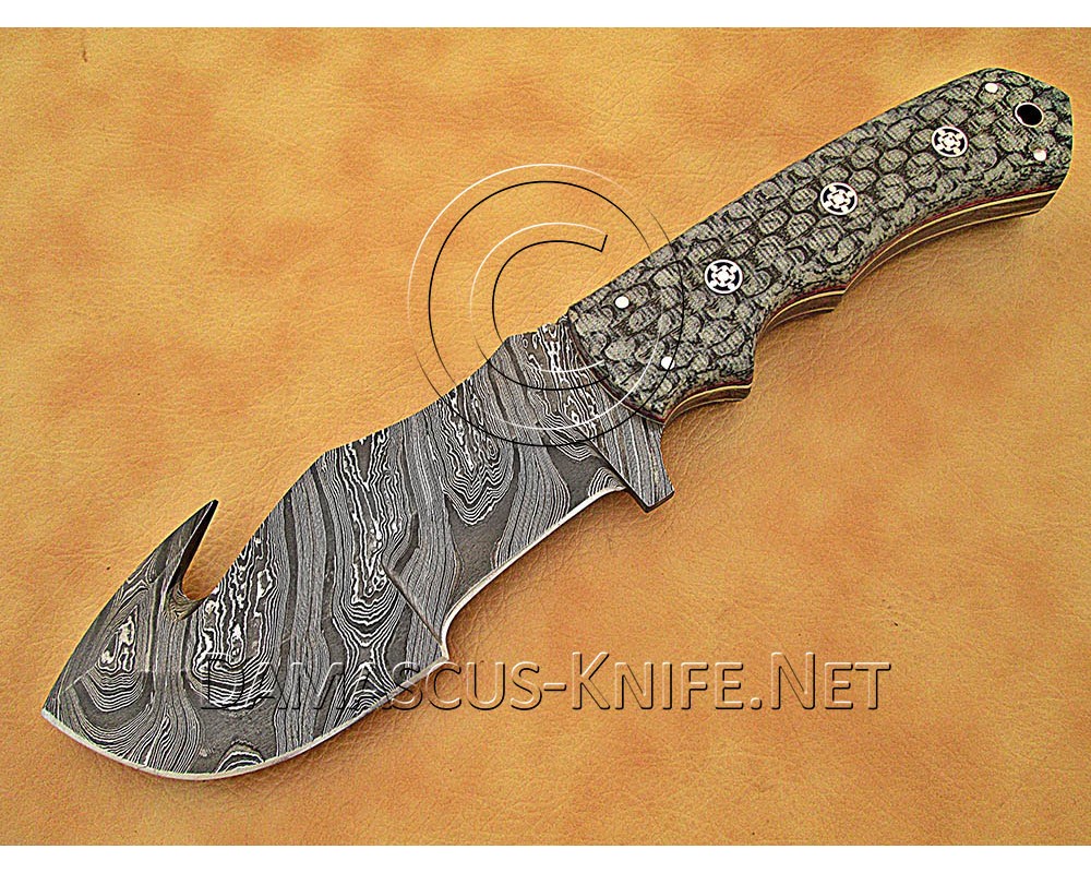 Custom Handmade Damascus Steel Outdoor Tracker Knife - Grey G10 - TK1016
