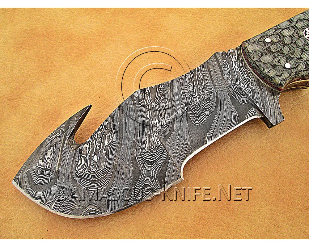 Custom Handmade Damascus Steel Outdoor Tracker Knife - Grey G10 - TK1016