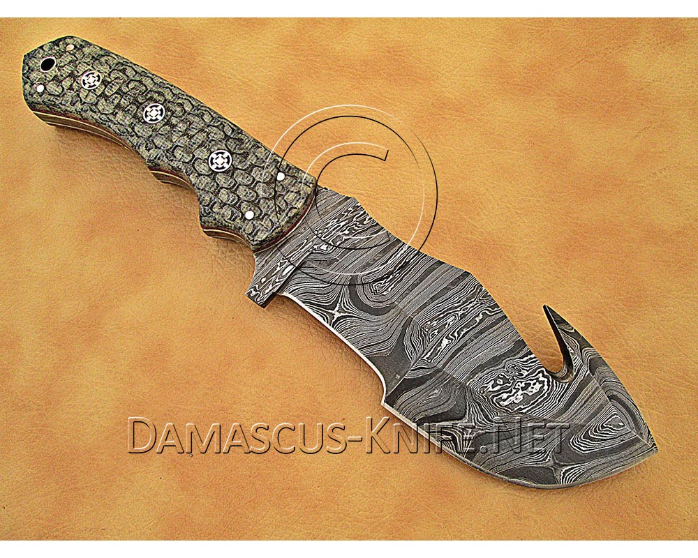 Custom Handmade Damascus Steel Outdoor Tracker Knife - Grey G10 - TK1016