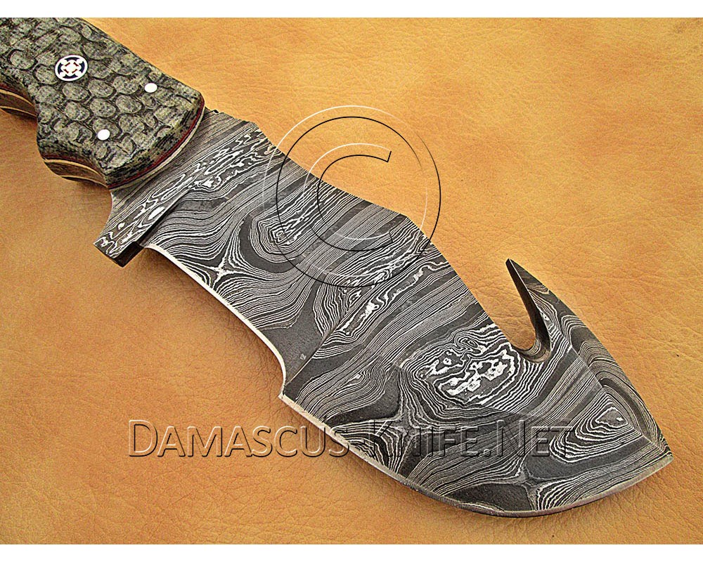 Custom Handmade Damascus Steel Outdoor Tracker Knife - Grey G10 - TK1016