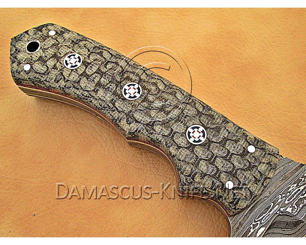 Custom Handmade Damascus Steel Outdoor Tracker Knife - Grey G10 - TK1016