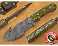 Custom Handmade Damascus Steel Outdoor Tracker Knife - Sea Green G10 - TK1017
