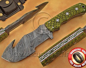 Custom Handmade Damascus Steel Outdoor Tracker Knife - Sea Green G10 - TK1017