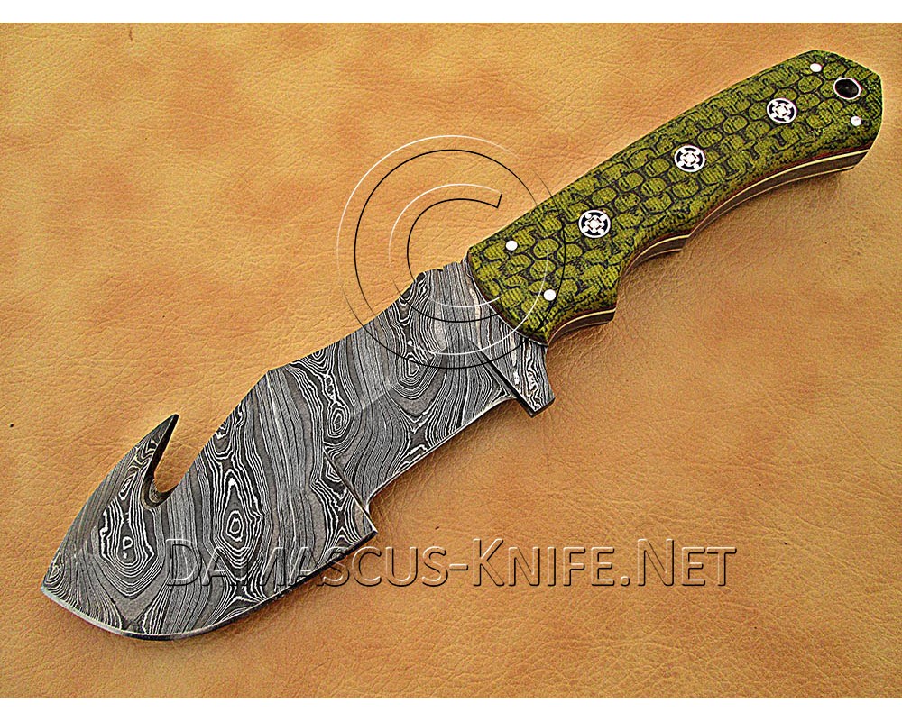 Custom Handmade Damascus Steel Outdoor Tracker Knife - Sea Green G10 - TK1017